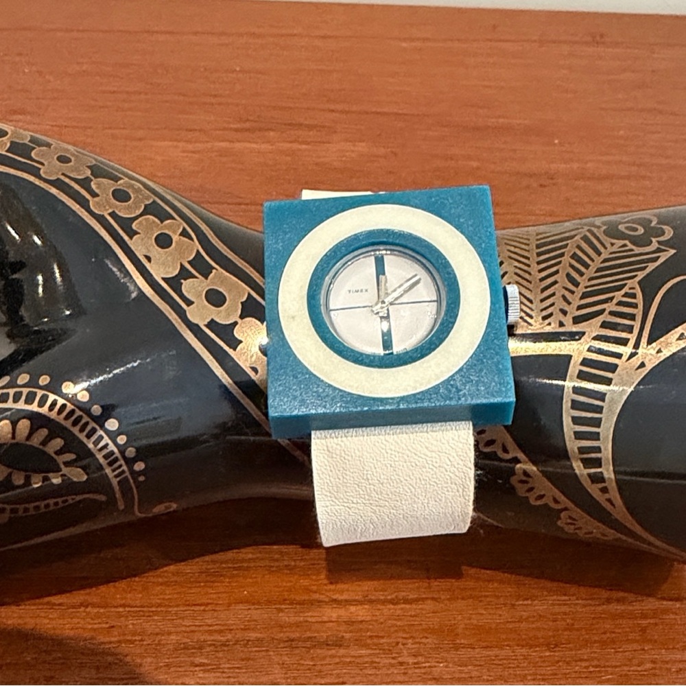Vintage watch Rare 1975 timex pop art fun time teal and white minimalist design